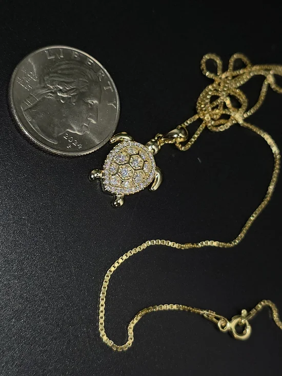 ✨ Moissanite Turtle Necklace – Gold Filled – 20” Box Chain – Luxury Sparkle ✨ - Picture 5 of 7